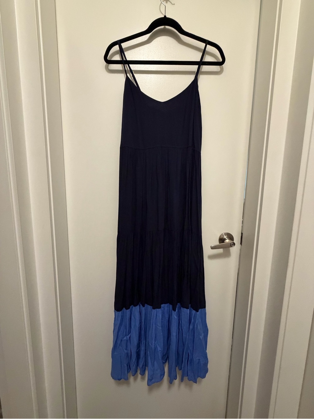 kate spade navy and light blue tiered maxi dress. Elasticized back.